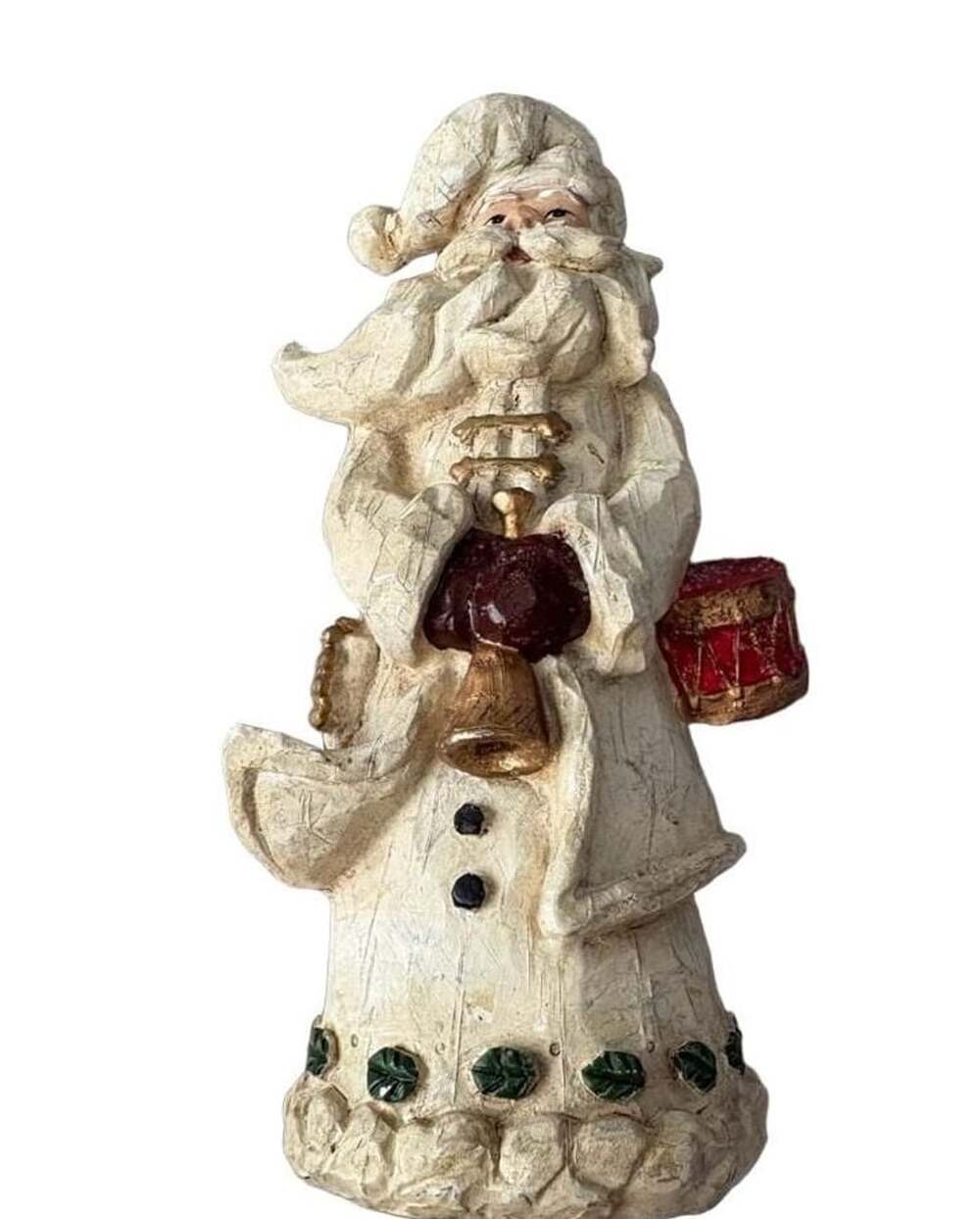 Unbranded Folk Art Santa Figurine Holding Bell And Drum Rustic